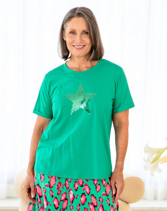 Star Sequin Tee - Green