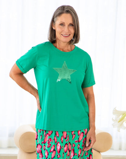 Star Sequin Tee - Green