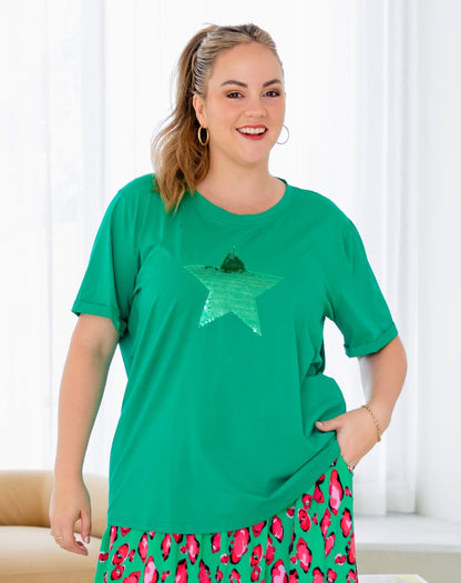 Star Sequin Tee - Green
