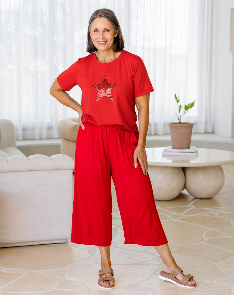 Star Sequin Tee - Red