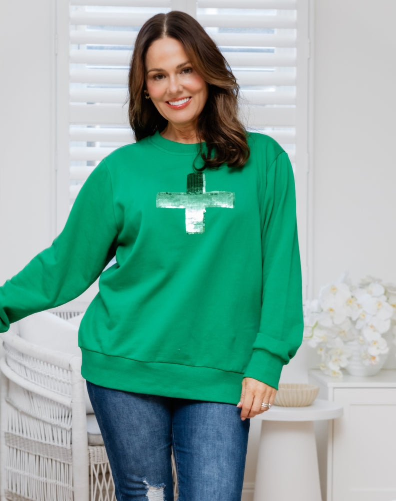 Sequin Cotton Sweater - Emerald