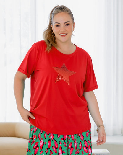 Star Sequin Tee - Red