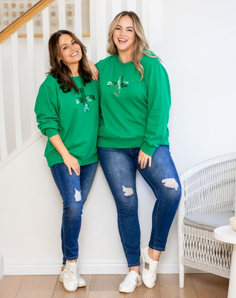 Sequin Cotton Sweater - Emerald