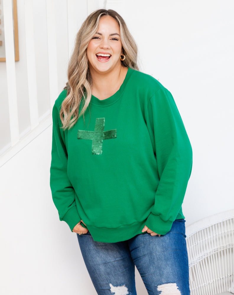 Sequin Cotton Sweater - Emerald