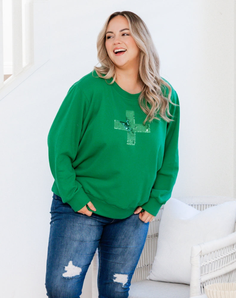 Sequin Cotton Sweater - Emerald