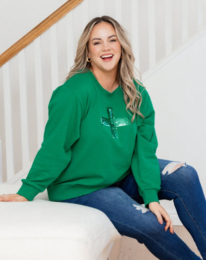 Sequin Cotton Sweater - Emerald