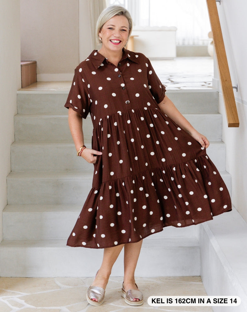 Amelia Dress - Chocolate Spot