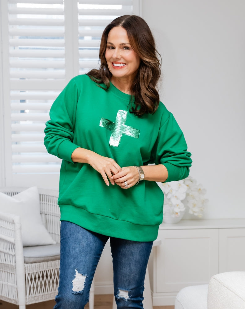 Sequin Cotton Sweater - Emerald