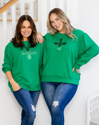 Sequin Cotton Sweater - Emerald