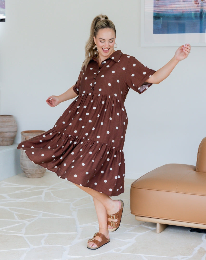 Amelia Dress - Chocolate Spot