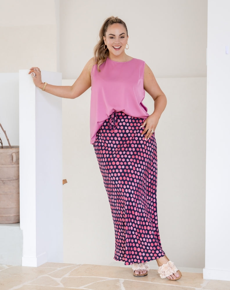 Chloe Bias Skirt - Navy Spot