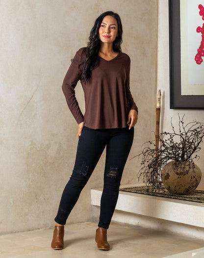 Laney V Neck Tee - Chocolate