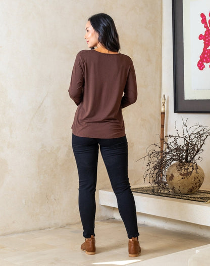 Laney V Neck Tee - Chocolate
