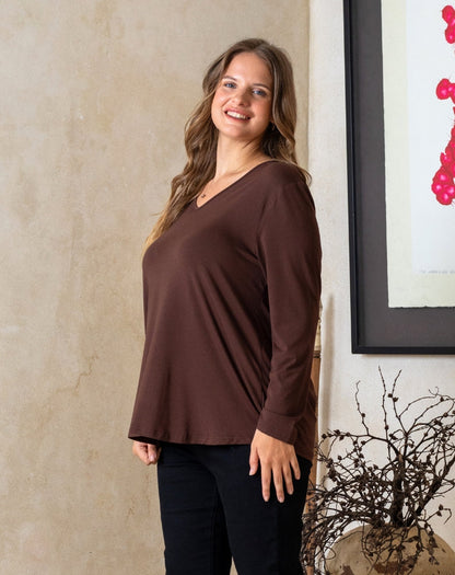 Laney V Neck Tee - Chocolate