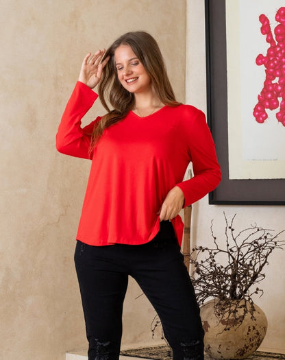 Laney V Neck Tee - Red