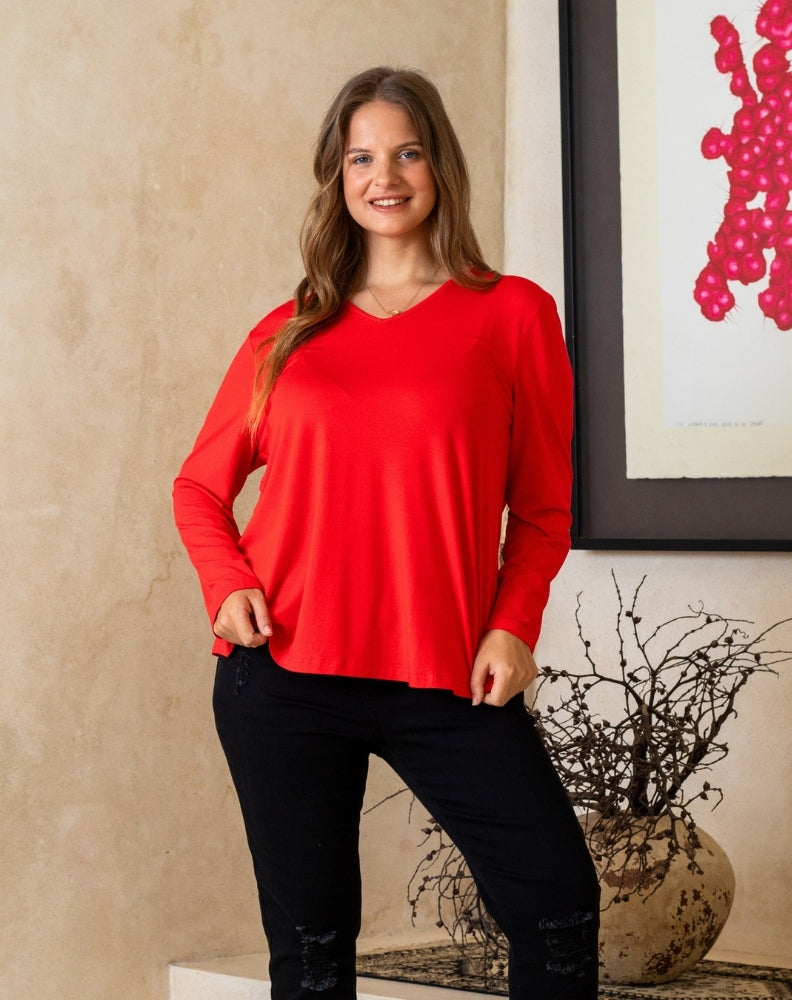 Laney V Neck Tee - Red