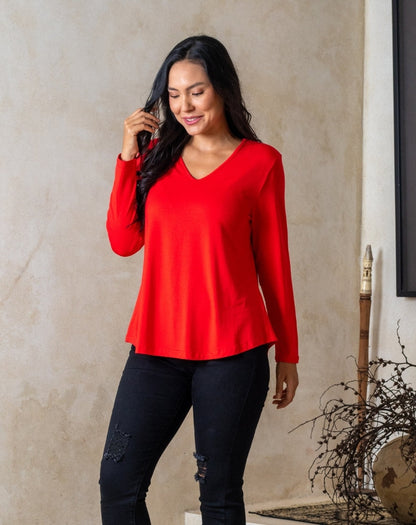 Laney V Neck Tee - Red