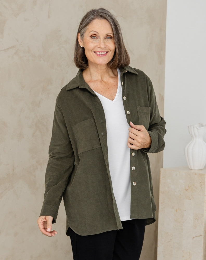Sloane Cord Shacket - Khaki