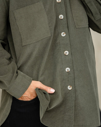Sloane Cord Shacket - Khaki
