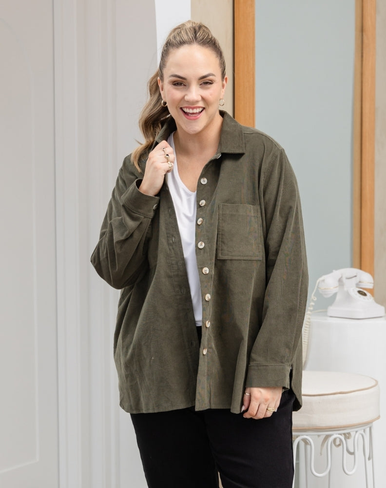 Sloane Cord Shacket - Khaki