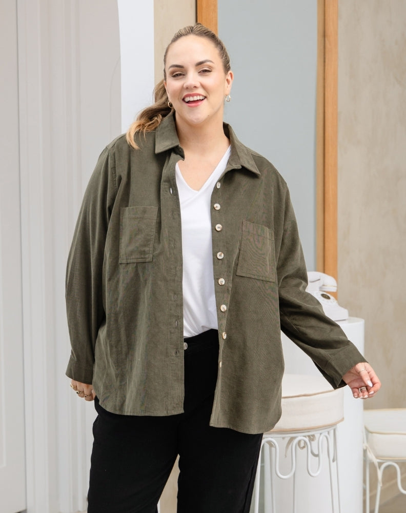Sloane Cord Shacket - Khaki