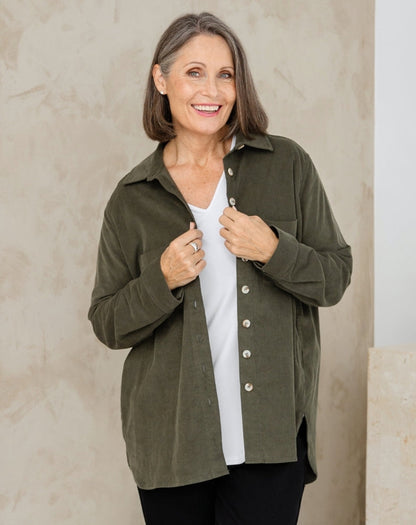 Sloane Cord Shacket - Khaki