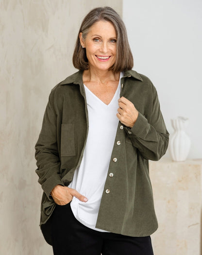 Sloane Cord Shacket - Khaki