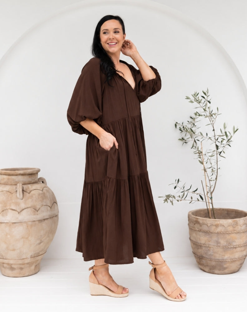 Jackson Midi Dress - Coffee