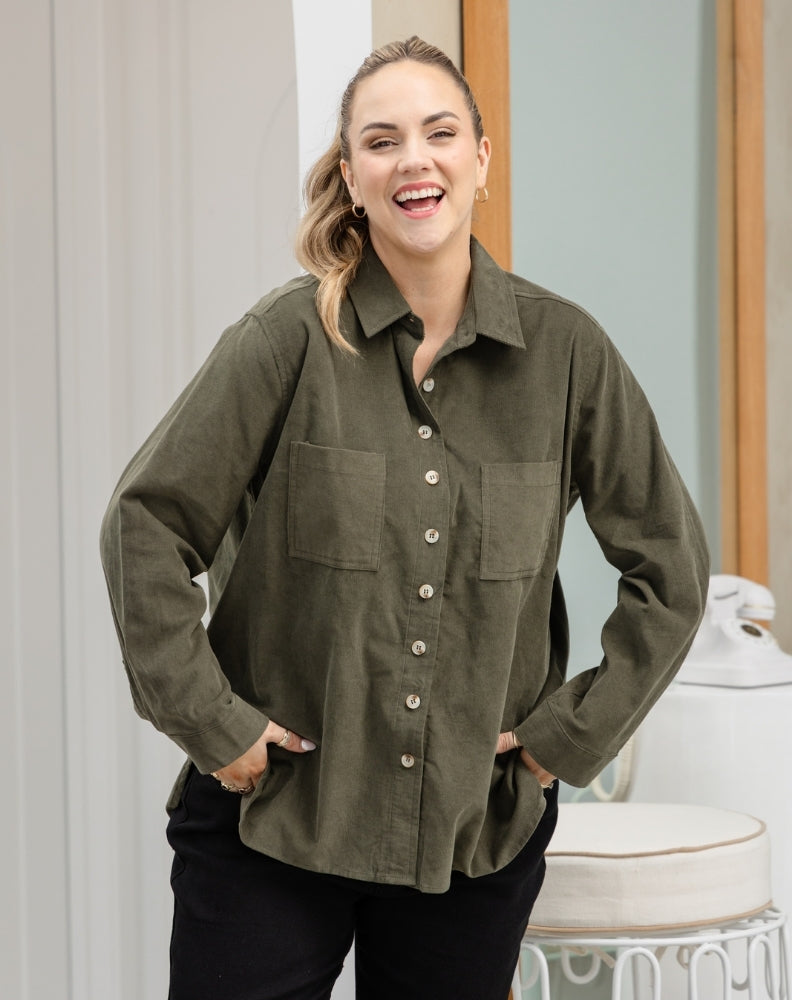 Sloane Cord Shacket - Khaki