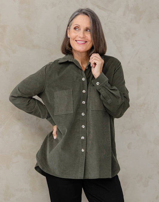 Sloane Cord Shacket - Khaki