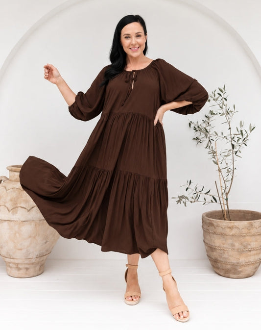 Jackson Midi Dress - Coffee