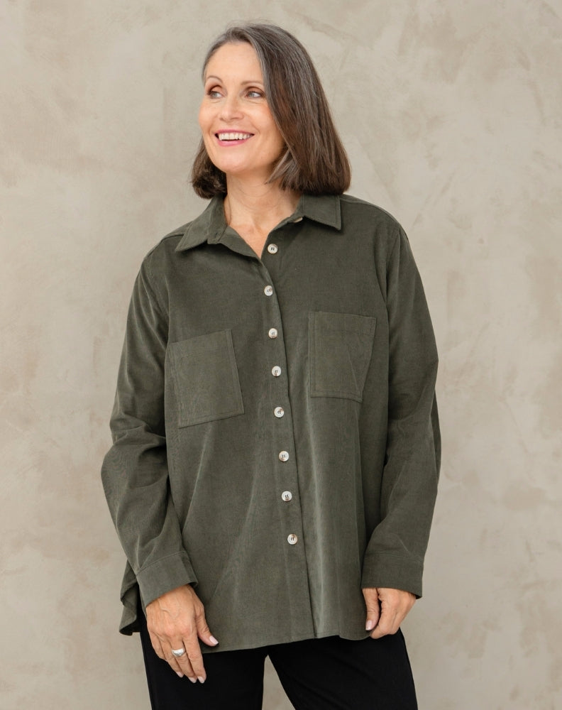 Sloane Cord Shacket - Khaki