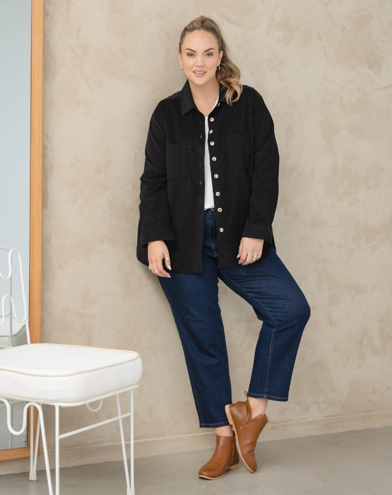 Sloane Cord Shacket - Black