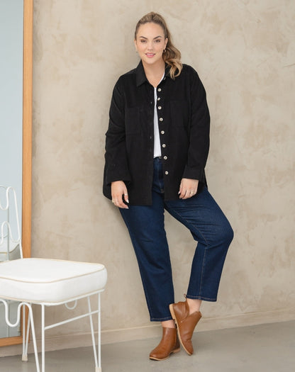 Sloane Cord Shacket - Black