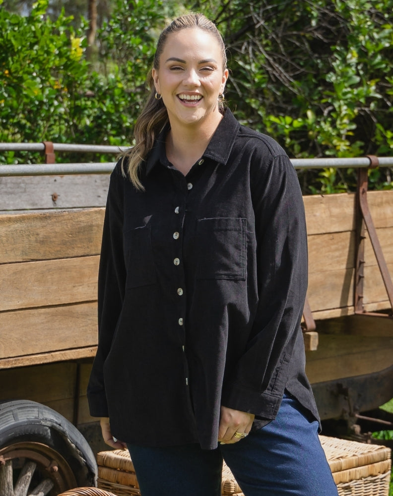 Sloane Cord Shacket - Black