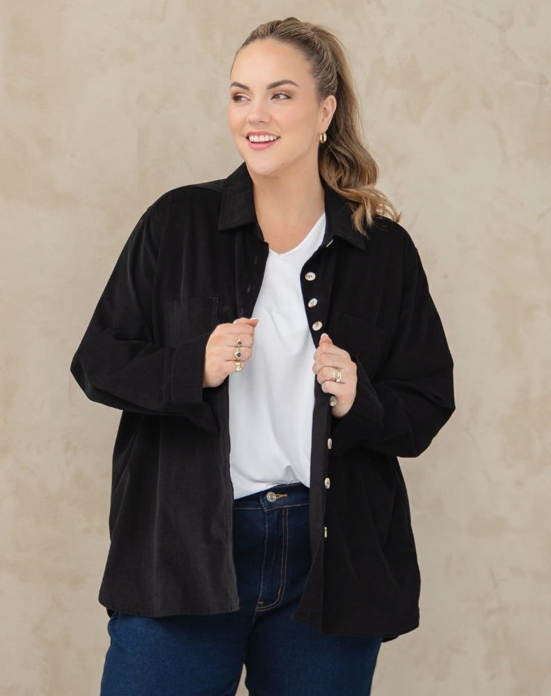 Sloane Cord Shacket - Black