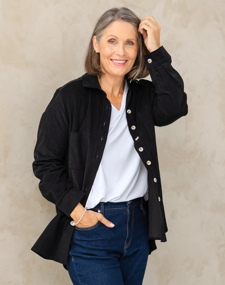 Sloane Cord Shacket - Black