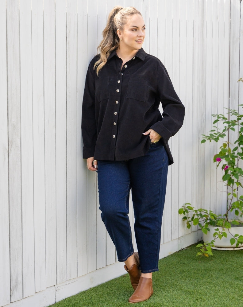 Sloane Cord Shacket - Black