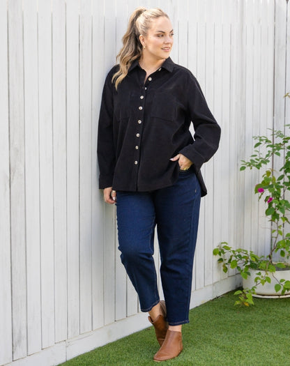 Sloane Cord Shacket - Black