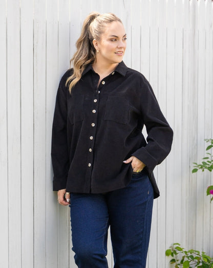 Sloane Cord Shacket - Black