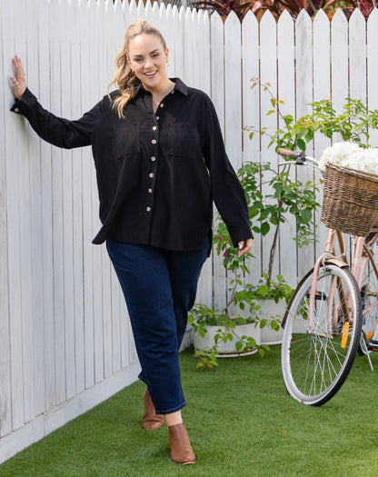 Sloane Cord Shacket - Black