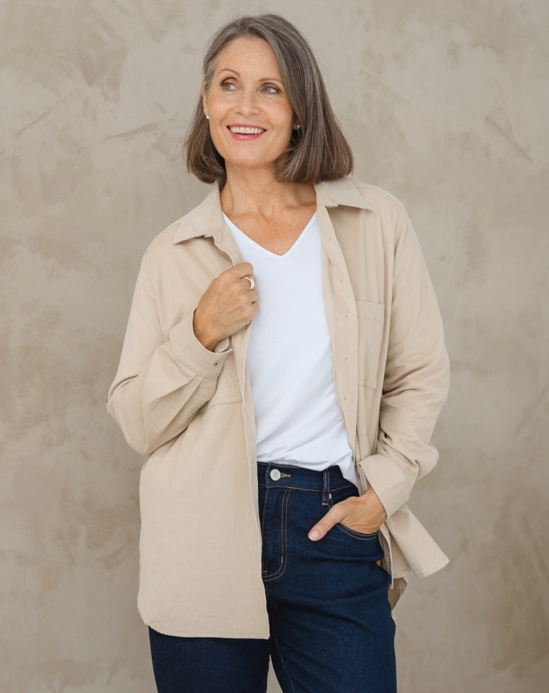 Sloane Cord Shacket - Sand