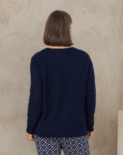 V Neck Maple Cotton Knit - Navy
