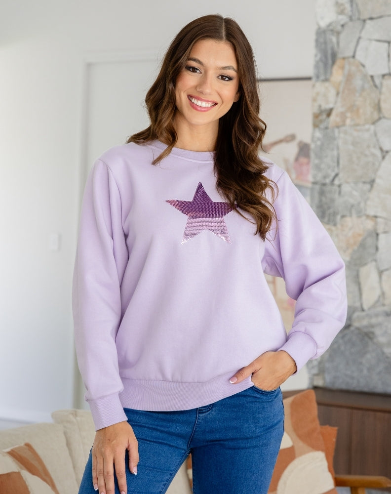 Star Sequin Sweat - Lilac