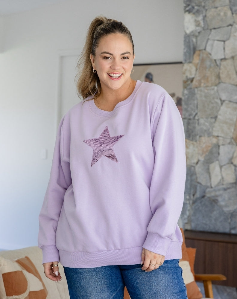 Star Sequin Sweat - Lilac