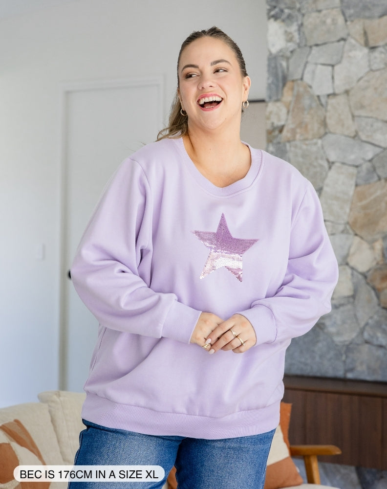 Star Sequin Sweat - Lilac