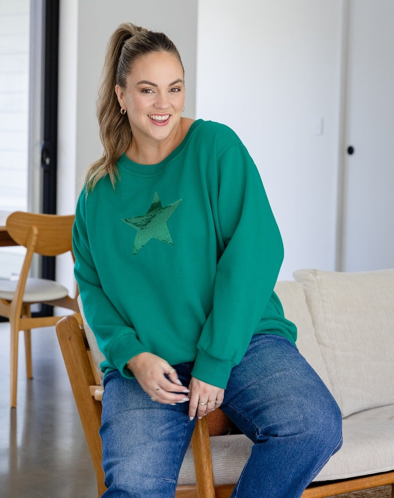 Star Sequin Sweat - Emerald