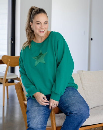 Star Sequin Sweat - Emerald