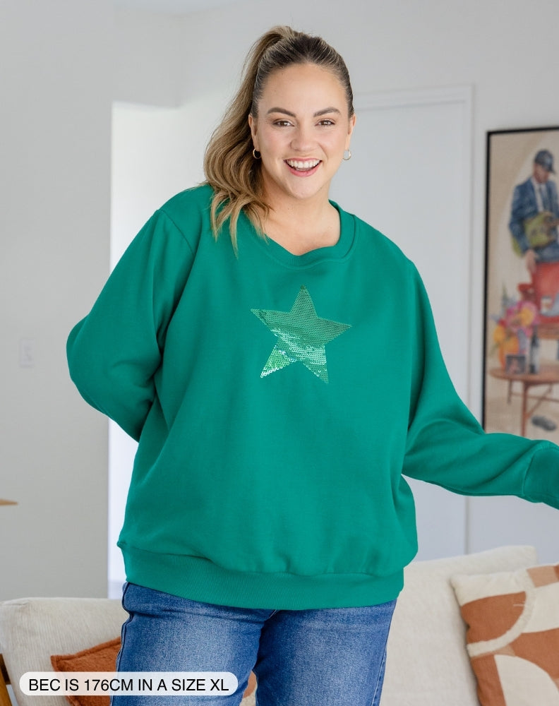 Star Sequin Sweat - Emerald