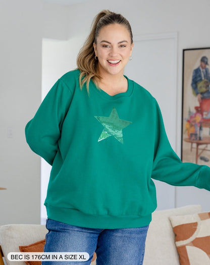 Star Sequin Sweat - Emerald